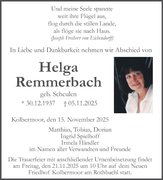 Anzeige von Helga Remmerbach von Nordbayerischer Kurier