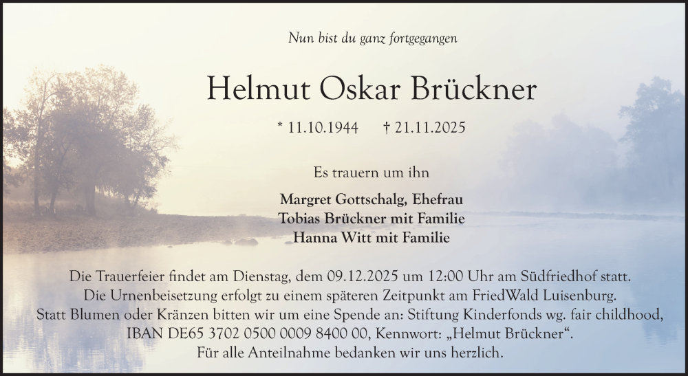  Traueranzeige für Helmut Oskar Brückner vom 29.11.2025 aus Nordbayerischer Kurier