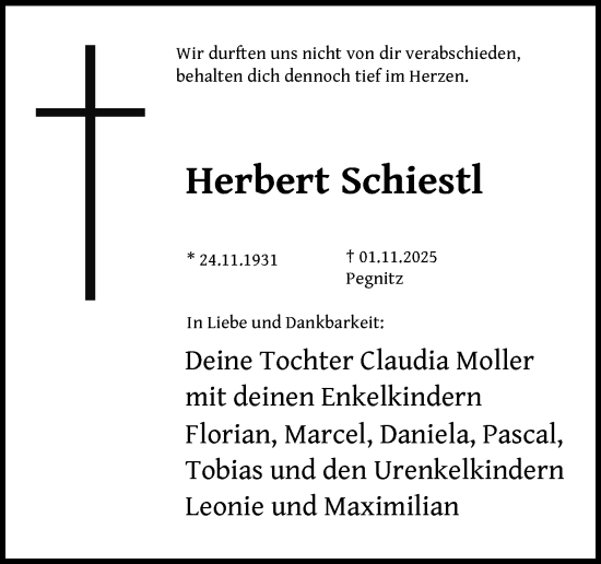 Anzeige von Herbert Schiestl von Nordbayerischer Kurier