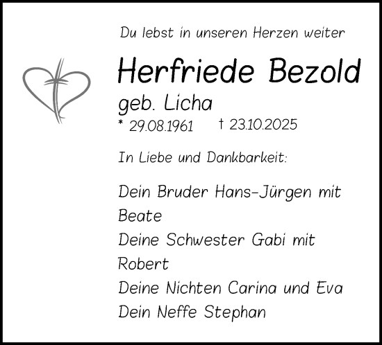 Anzeige von Herfriede Bezold von Nordbayerischer Kurier