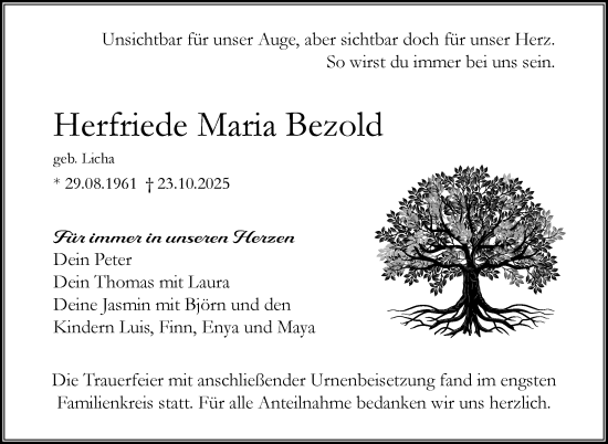 Anzeige von Herfriede Maria Bezold von Nordbayerischer Kurier