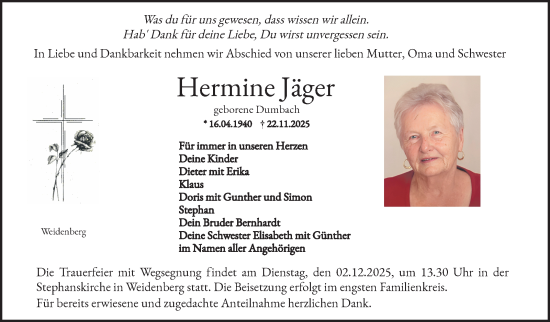 Anzeige von Hermine Jäger von Nordbayerischer Kurier