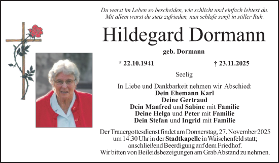 Anzeige von Hildegard Dormann von Nordbayerischer Kurier