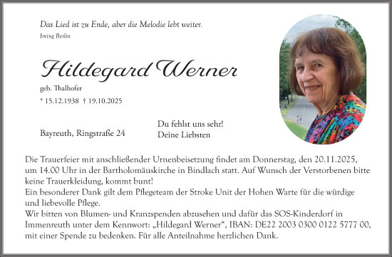 Anzeige von Hildegard Werner von Nordbayerischer Kurier