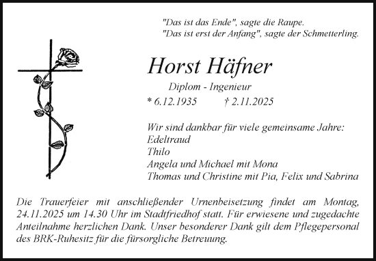 Anzeige von Horst Häfner von Nordbayerischer Kurier
