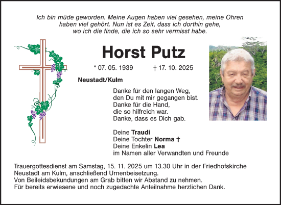 Anzeige von Horst Putz von Nordbayerischer Kurier