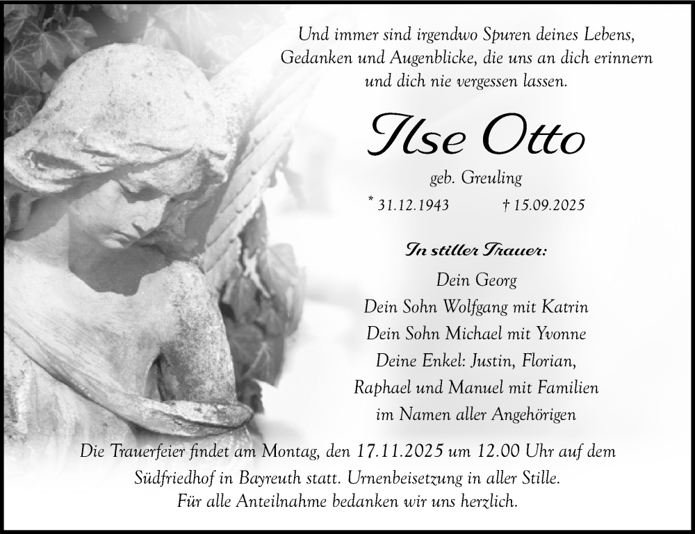 Traueranzeige für Ilse Otto vom 08.11.2025 aus Nordbayerischer Kurier