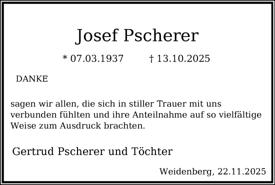 Anzeige von Josef Pscherer von Nordbayerischer Kurier