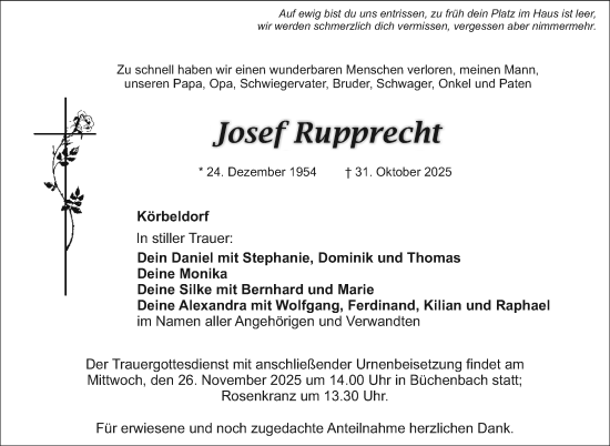 Anzeige von Josef Rupprecht von Nordbayerischer Kurier
