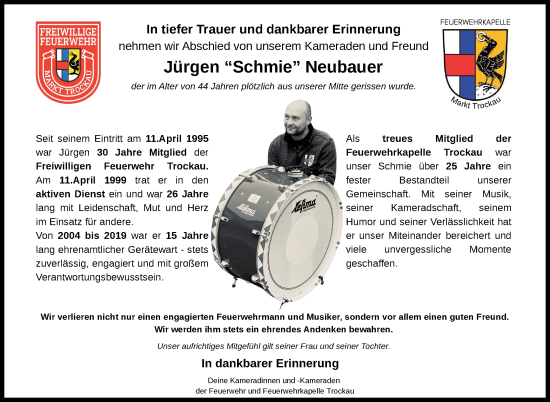 Anzeige von Jürgen Neubauer von Nordbayerischer Kurier