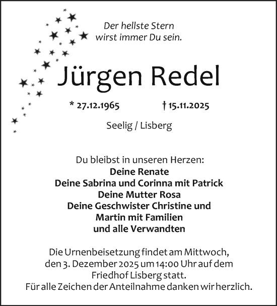 Anzeige von Jürgen Redel von Nordbayerischer Kurier