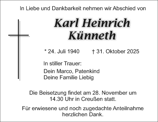Anzeige von Karl Heinirch Künneth von Nordbayerischer Kurier