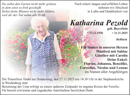 Anzeige von Katharina Pezold von Nordbayerischer Kurier
