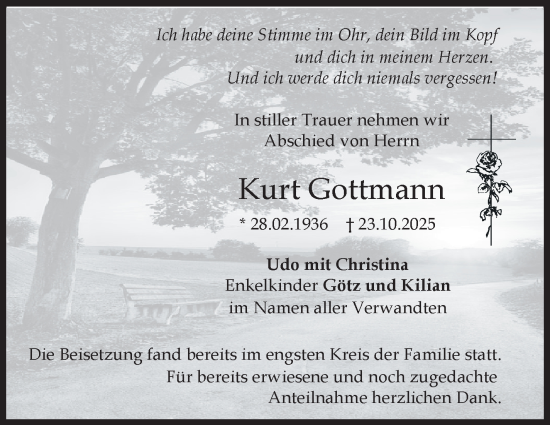 Anzeige von Kurt Gottmann von Nordbayerischer Kurier