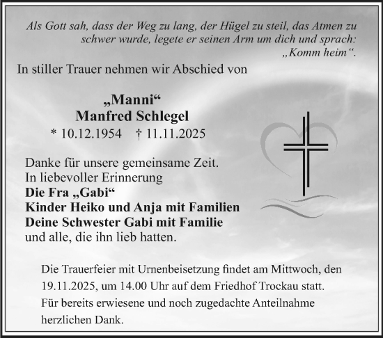 Anzeige von Manfred Schlegel von Nordbayerischer Kurier
