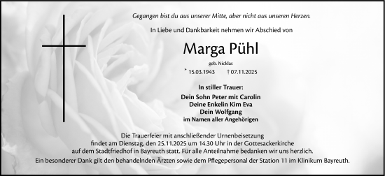 Anzeige von Marga Pühl von Nordbayerischer Kurier