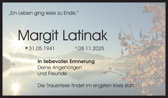 Anzeige von Margit Latinak von Nordbayerischer Kurier