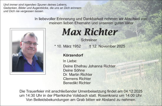 Anzeige von Max Richter von Nordbayerischer Kurier