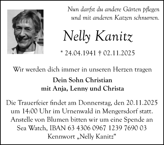 Anzeige von Nelly Kanitz von Nordbayerischer Kurier