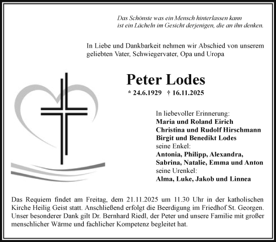 Anzeige von Peter Lodes von Nordbayerischer Kurier