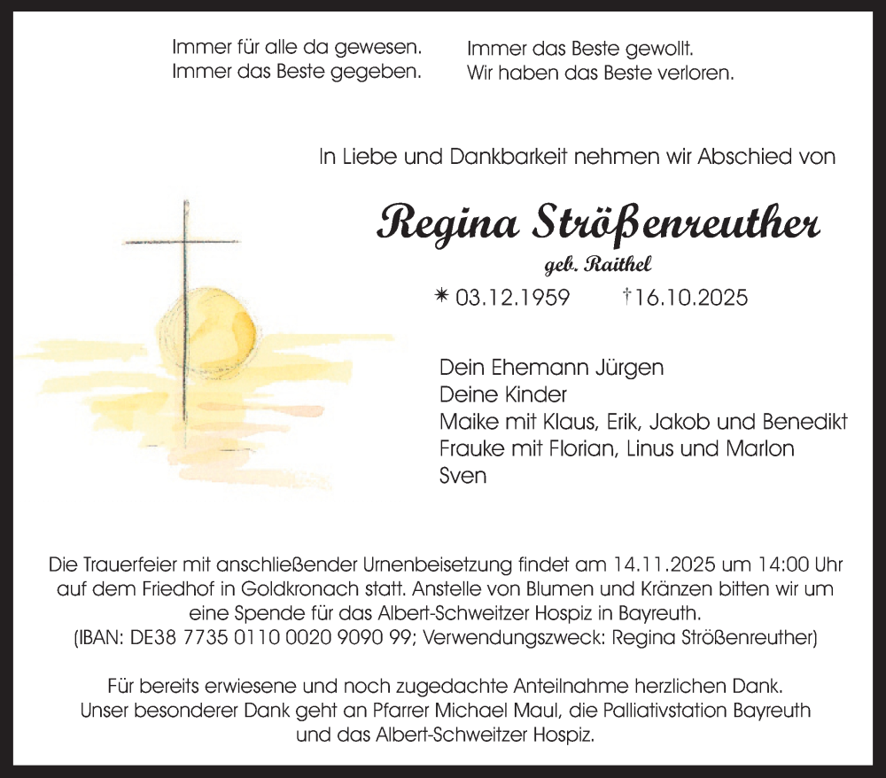  Traueranzeige für Regina Strößenreuther vom 08.11.2025 aus Nordbayerischer Kurier