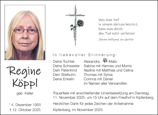Anzeige von Regine Köppl von Nordbayerischer Kurier