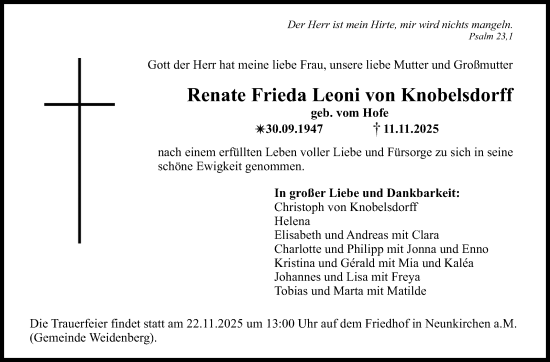 Anzeige von Renate Frieda Leoni von Knobelsdorff von Nordbayerischer Kurier