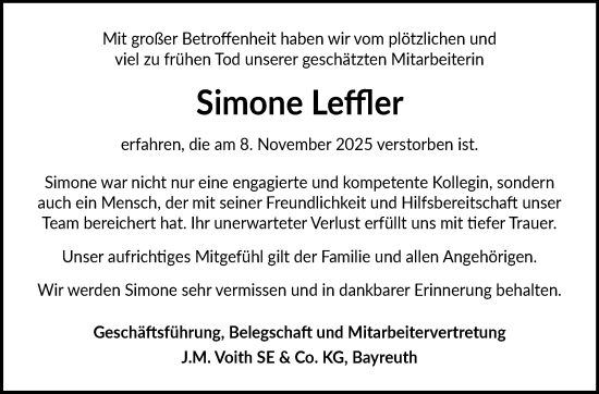 Anzeige von Simone Leffler von Nordbayerischer Kurier