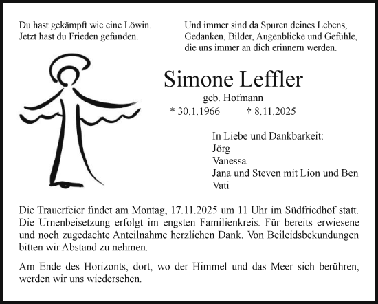 Anzeige von Simone Leffler von Nordbayerischer Kurier
