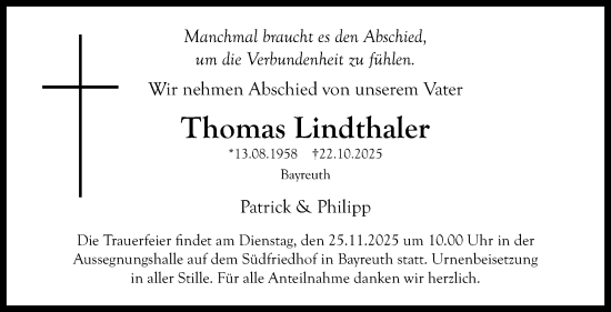 Anzeige von Thomas Lindthaler von Nordbayerischer Kurier
