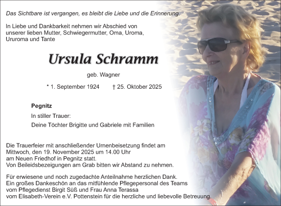 Anzeige von Ursula Schramm von Nordbayerischer Kurier