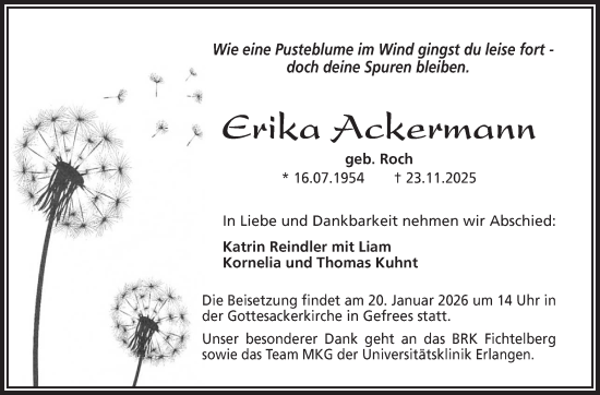 Anzeige von Ackermann Erika von Nordbayerischer Kurier