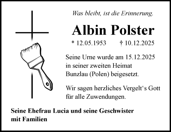 Anzeige von Albin Polster von Nordbayerischer Kurier