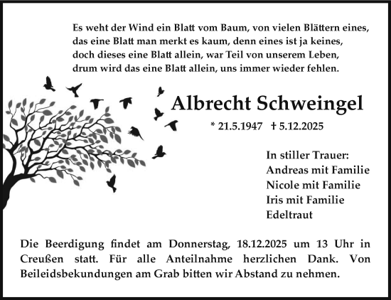 Anzeige von Albrecht Schweingel von Nordbayerischer Kurier