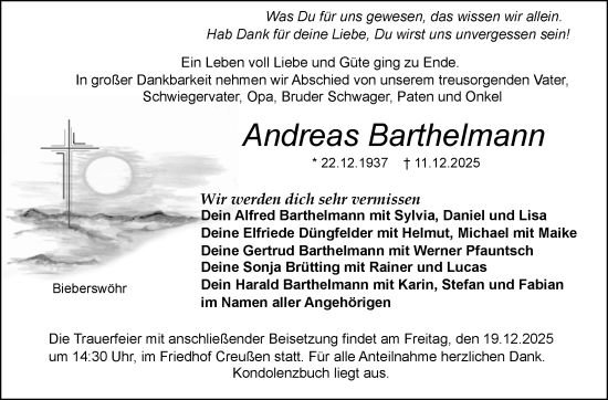 Anzeige von Andreas Barthelmann von Nordbayerischer Kurier