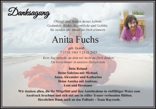 Anzeige von Anita Fuchs von Nordbayerischer Kurier