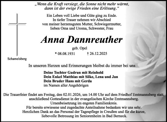 Anzeige von Anna Dannreuther von Nordbayerischer Kurier