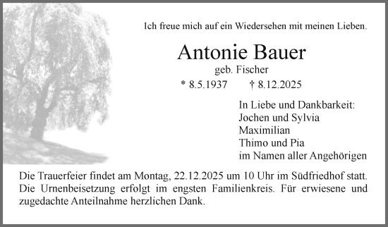 Anzeige von Antonie Bauer von Nordbayerischer Kurier