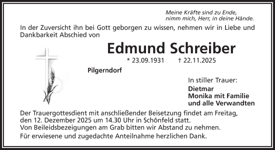 Anzeige von Edmund Schreiber von Nordbayerischer Kurier