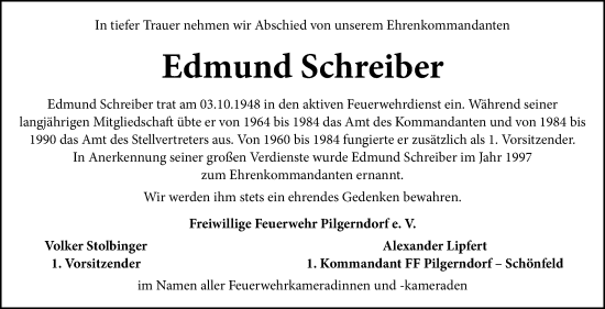 Anzeige von Edmund Schreiber von Nordbayerischer Kurier