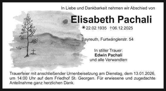 Anzeige von Elisabeth Pachali von Nordbayerischer Kurier