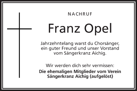 Anzeige von Franz Opel von Nordbayerischer Kurier