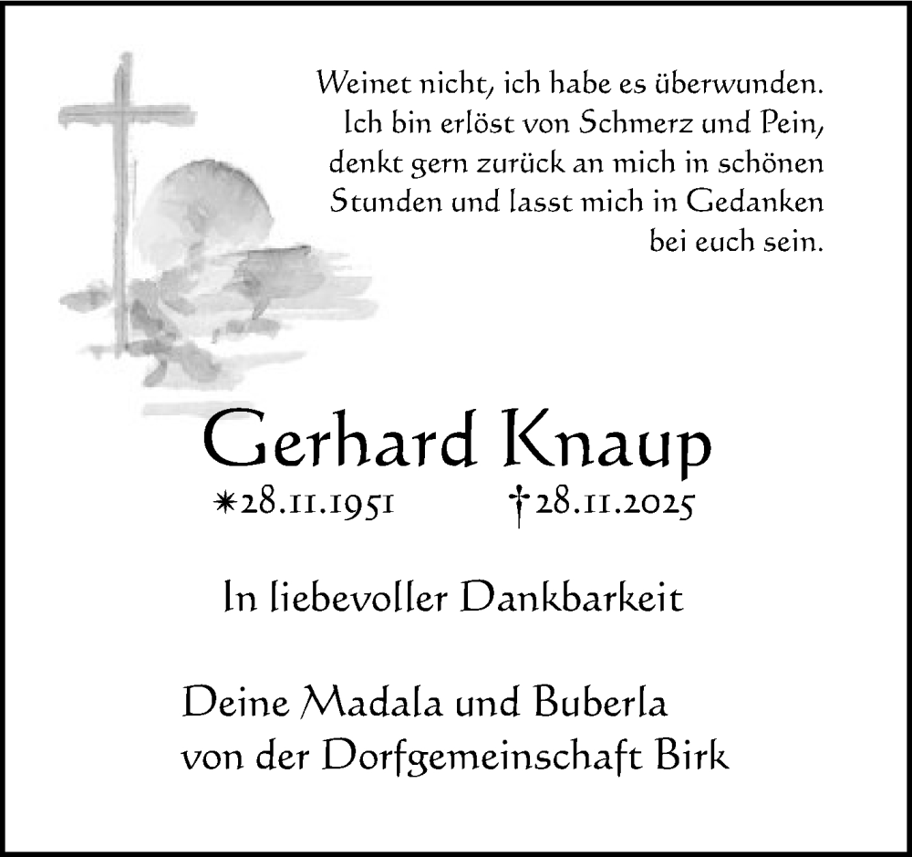  Traueranzeige für Gerhard Knaup vom 13.12.2025 aus Nordbayerischer Kurier