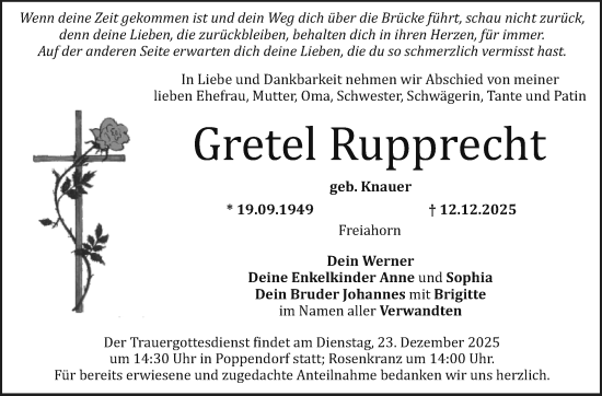 Anzeige von Gretel Rupprecht von Nordbayerischer Kurier