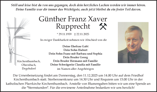 Anzeige von Günther Franz Xaver Rupprecht von Nordbayerischer Kurier