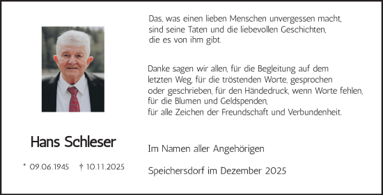 Anzeige von Hans Schleser von Nordbayerischer Kurier