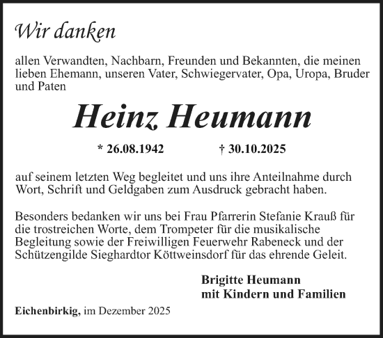 Anzeige von Heinz Heumann von Nordbayerischer Kurier