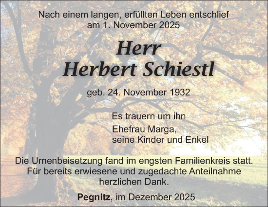 Anzeige von Herbert Schiestl von Nordbayerischer Kurier