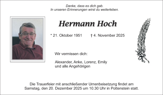Anzeige von Hermann Hoch von Nordbayerischer Kurier