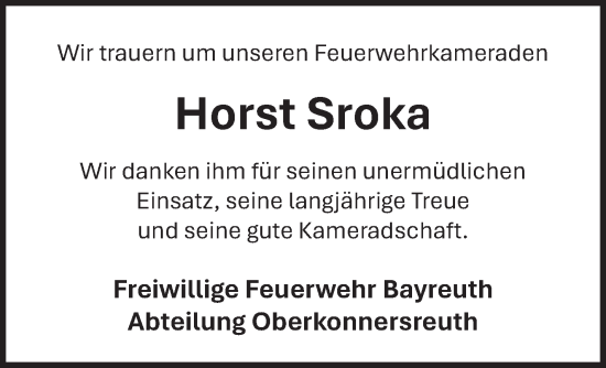 Anzeige von Horst Sroka von Nordbayerischer Kurier